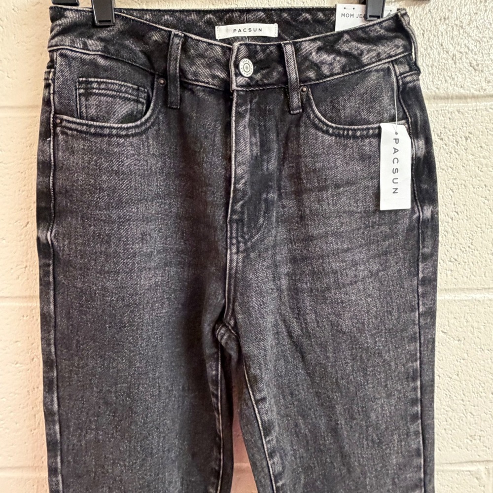 PacSun Womens Mom Jean Beverly Black Acid Wash Denim 24 High Rise Vintage Retro